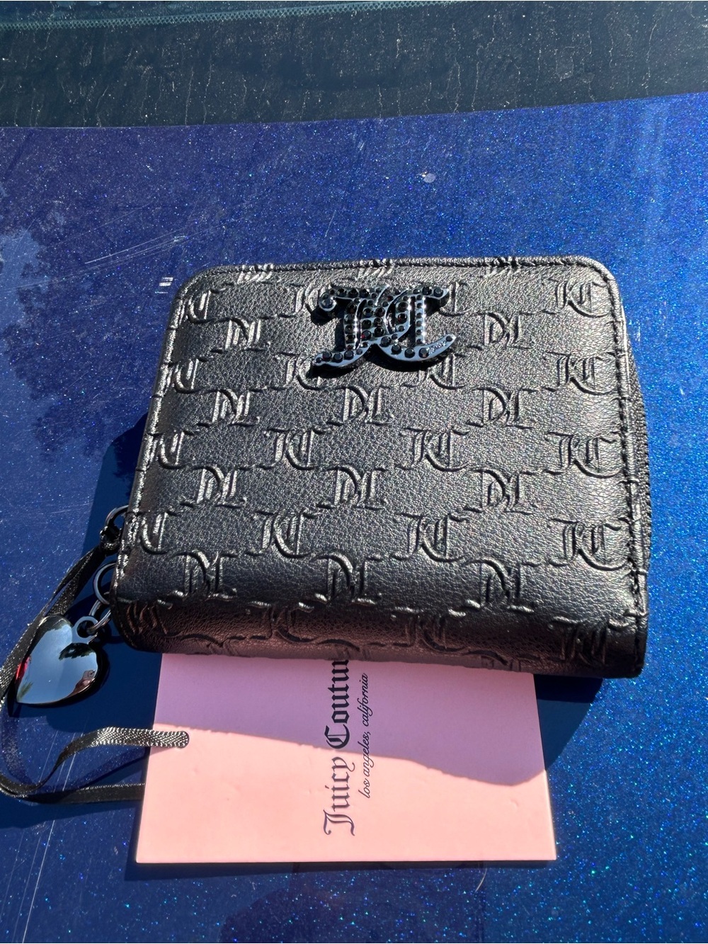 Juicy Couture Black Embossed Logo Compact Wallet